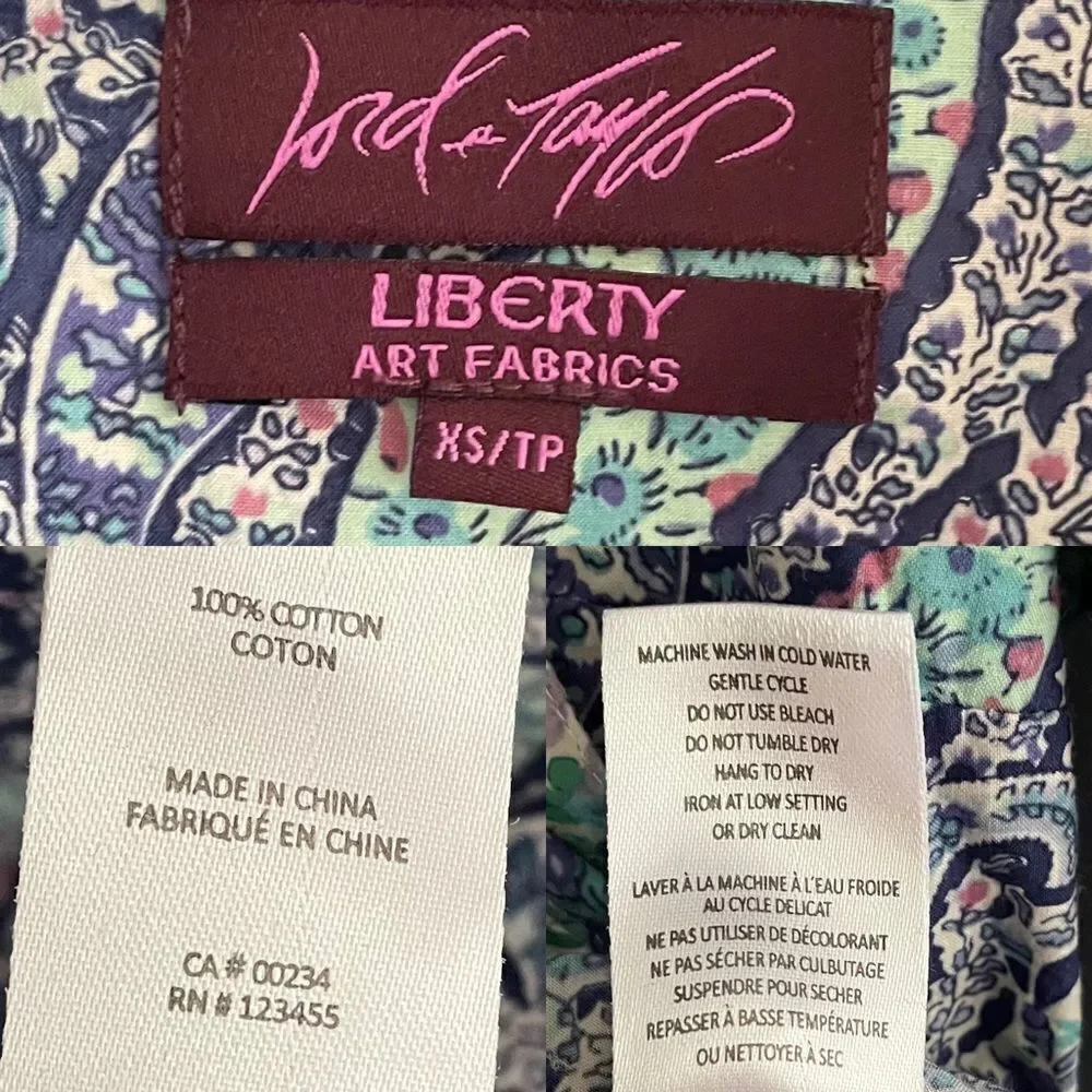 LIBERTY ART FABRICS Lord & Taylor Cotton Floral Print Button Front Shirt XS